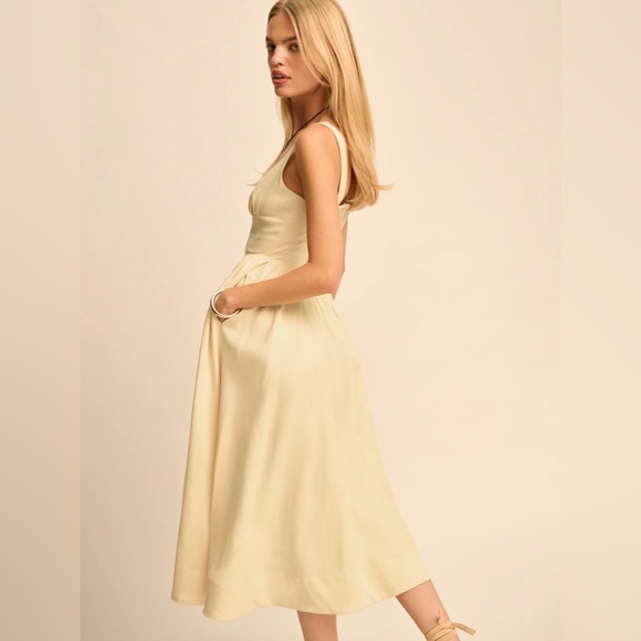 Reformation Balia Butter yellow linen Midi Dress - Picture 3 of 16